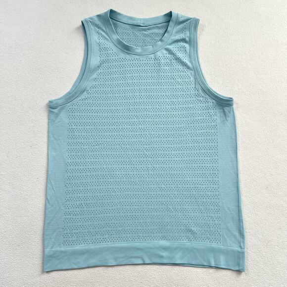 Lululemon Sea Frost Blue Breeze By Muscle Tank II Squad Mesh Perforated Top 8 - Picture 1 of 6